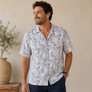 Panhandle Mens L Red White Blue Paisley Pearl Snap Western Shirt Short Sleeve‎